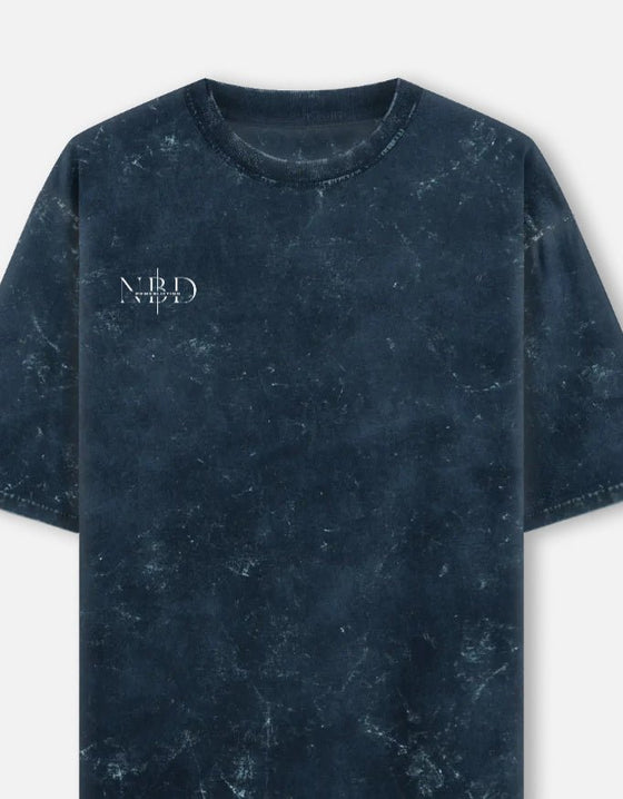 NBD custom name and number oversized tee in Navy Blue - front with NBD Powerlifting chest mark, 240 GSM acid wash